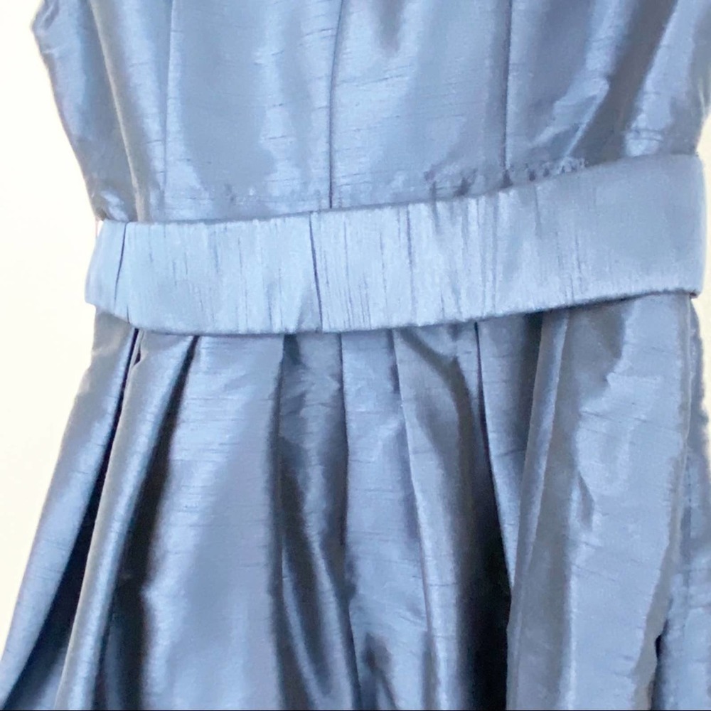 ESHAKTI Quincy Navy Belted Back Bow Lined Cap Sleeves Pleated Dress 0 Wedding - Picture 10 of 11